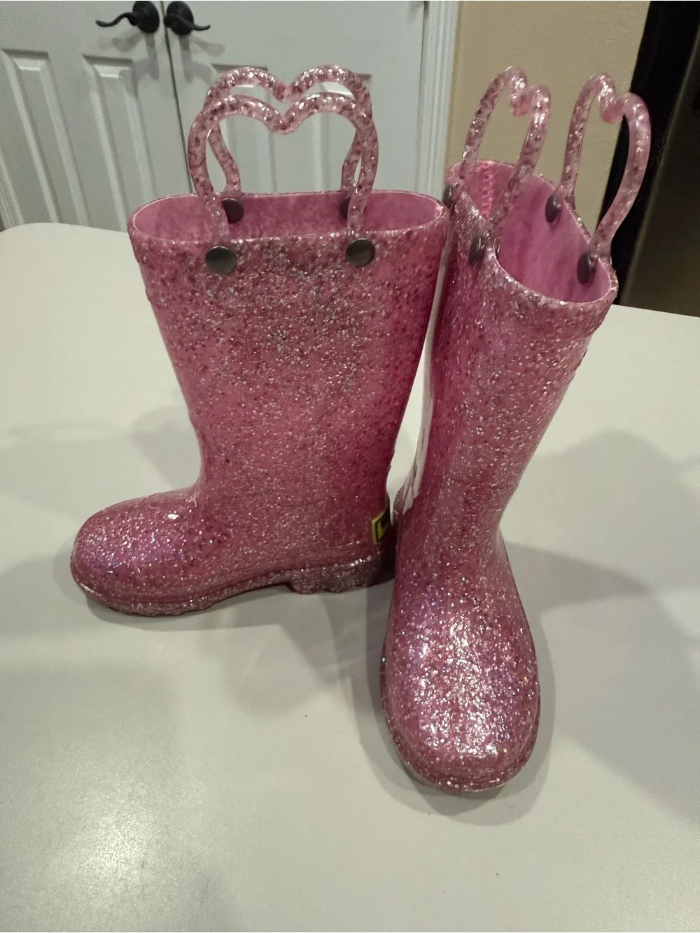 Western Chief Glitter Pink Girls Rain Boots with Pull Handles Size 6